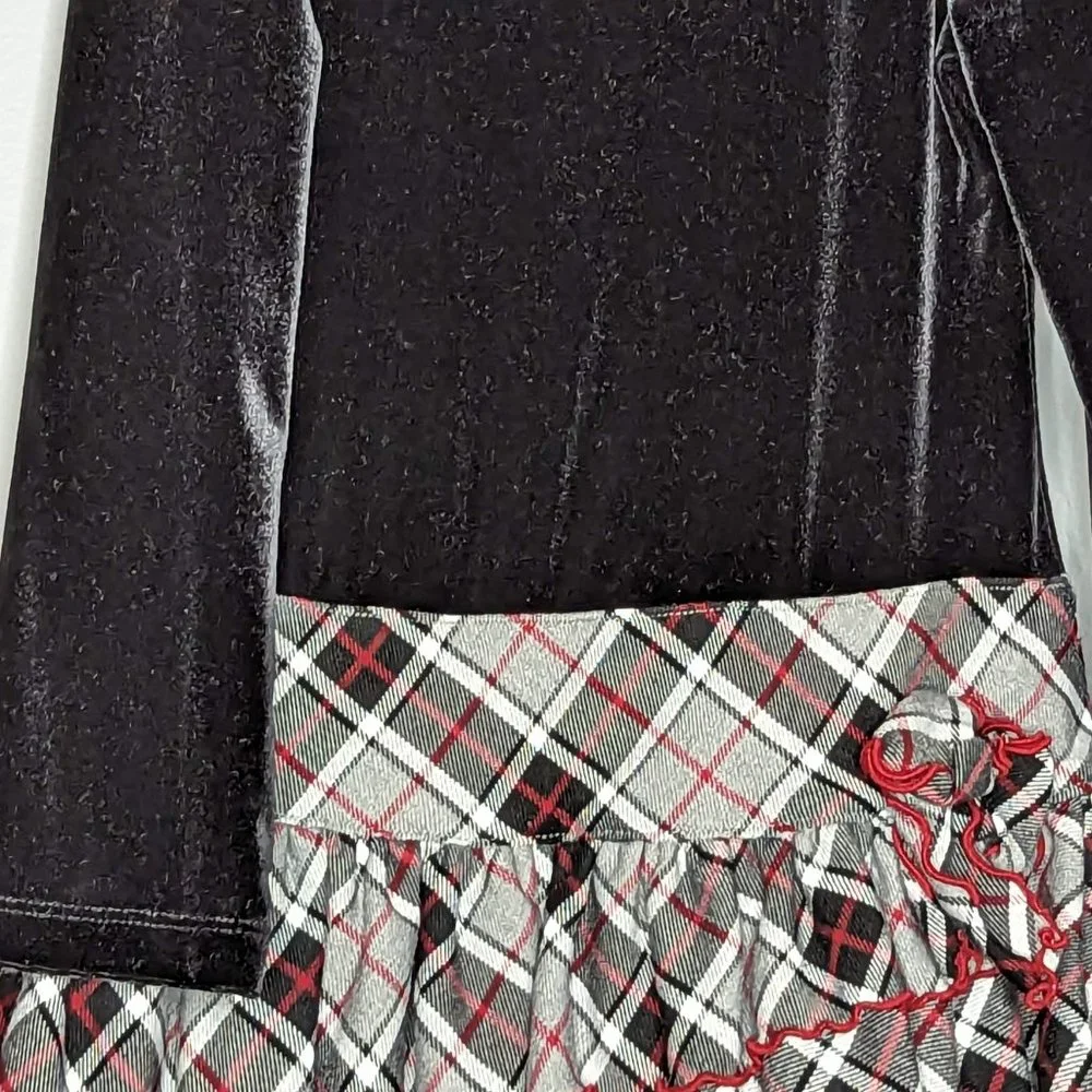 The Children's Place Long Sleeve Velvet & Plaid Holiday Dress Size 4